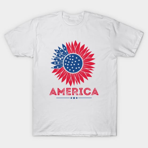 American Flag Sunflower USA 4th of July T-Shirt by Delta V Art